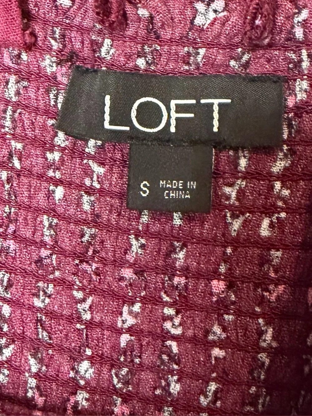 LOFT Floral Smocked Wide Leg Jumpsuit Burgundy Rayon Boho Size Small